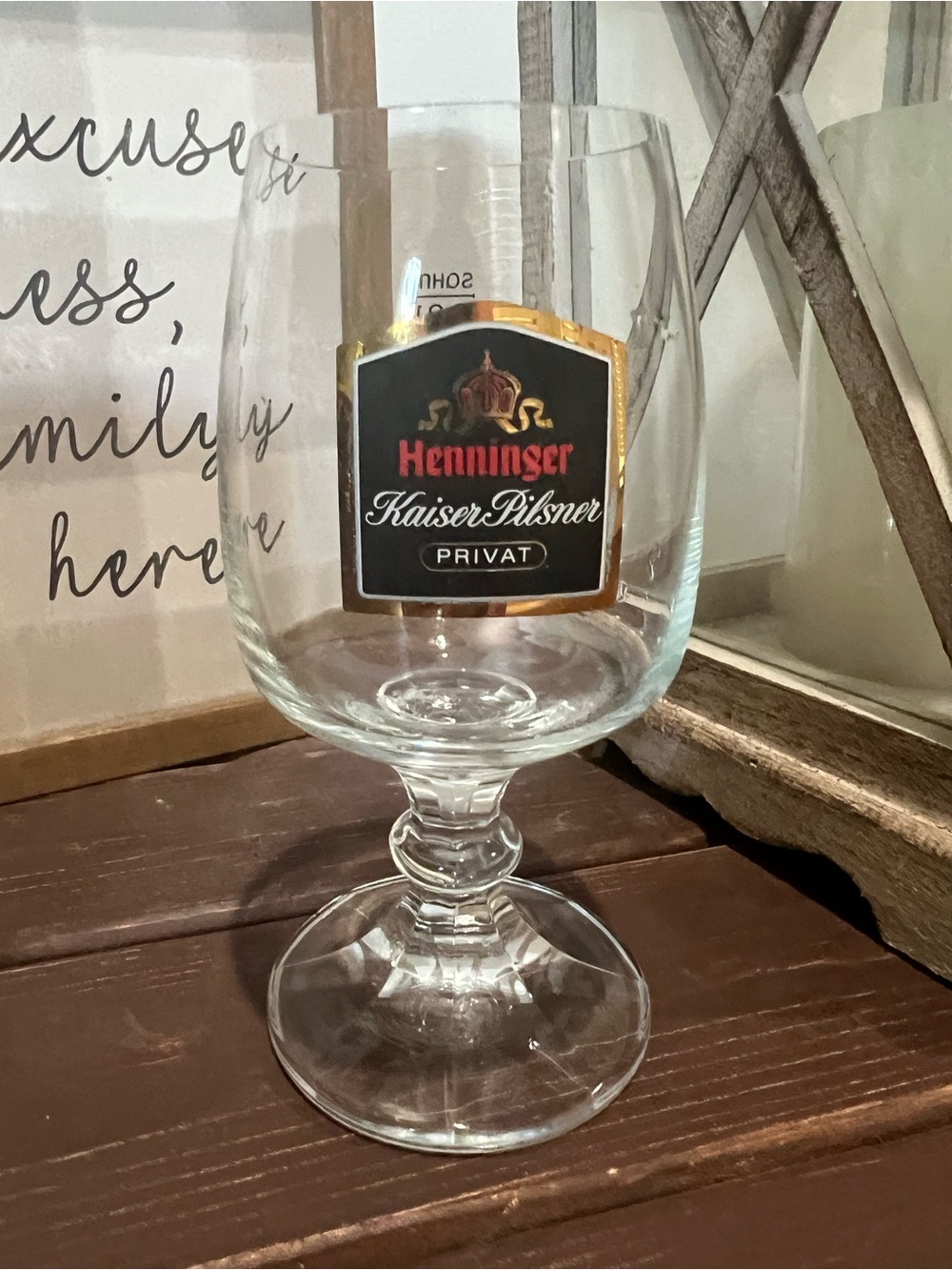 Kaiser Pilsner Stemmed Beer Glass - Clear with Black & Gold Label